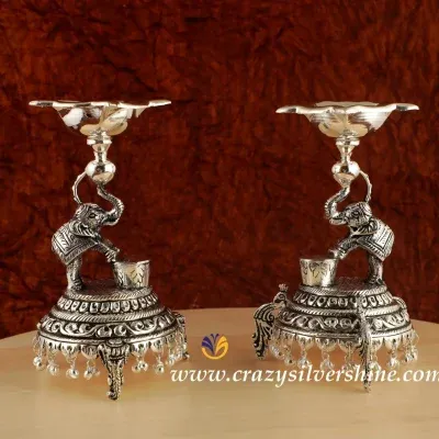 Antique Elephant Diya Pair
