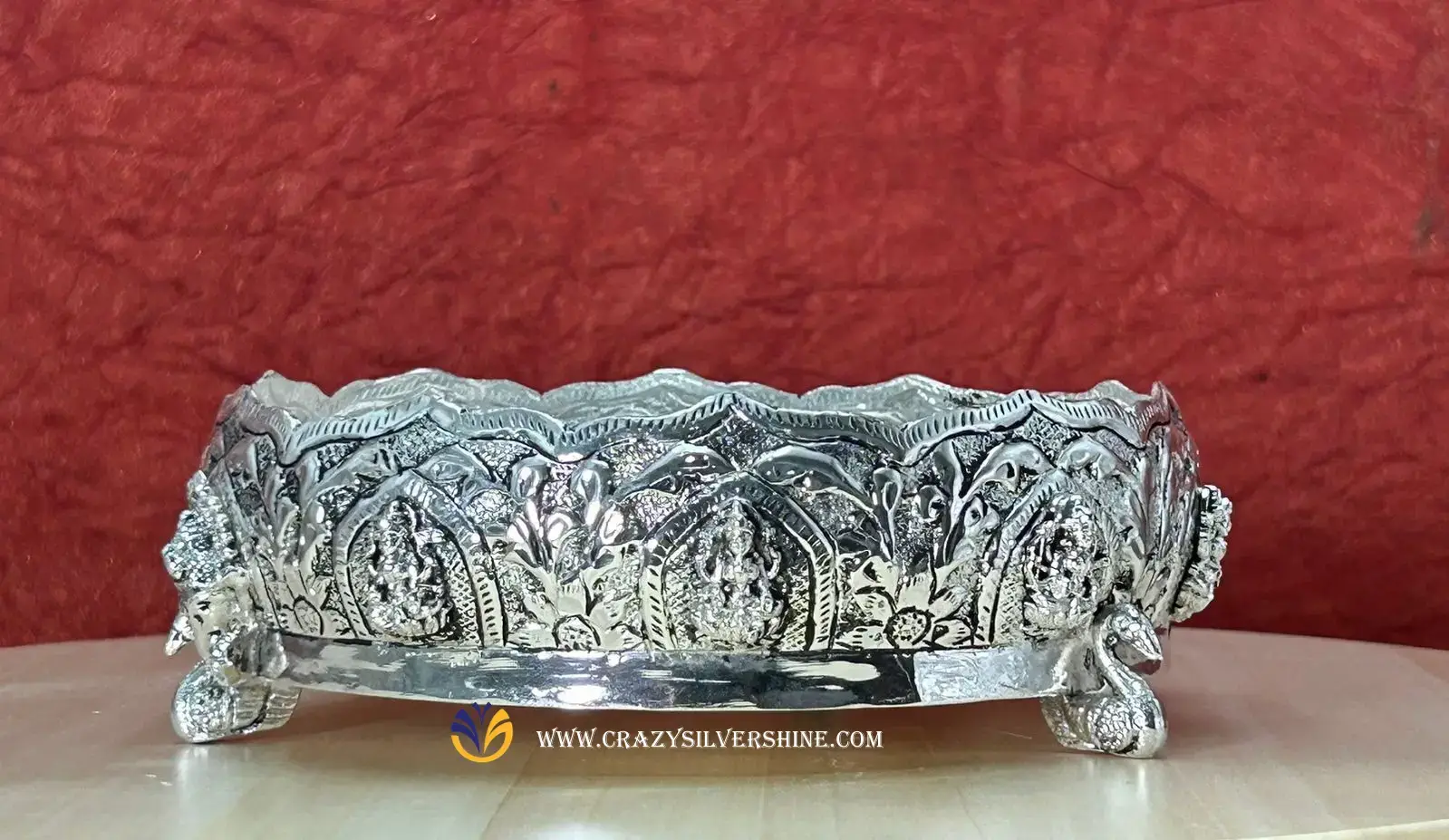 Lotus Shaped Antique Lakshmi Plate With Swan legs