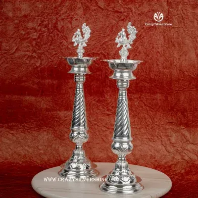 German Silver 16 Inches Diyas Pair