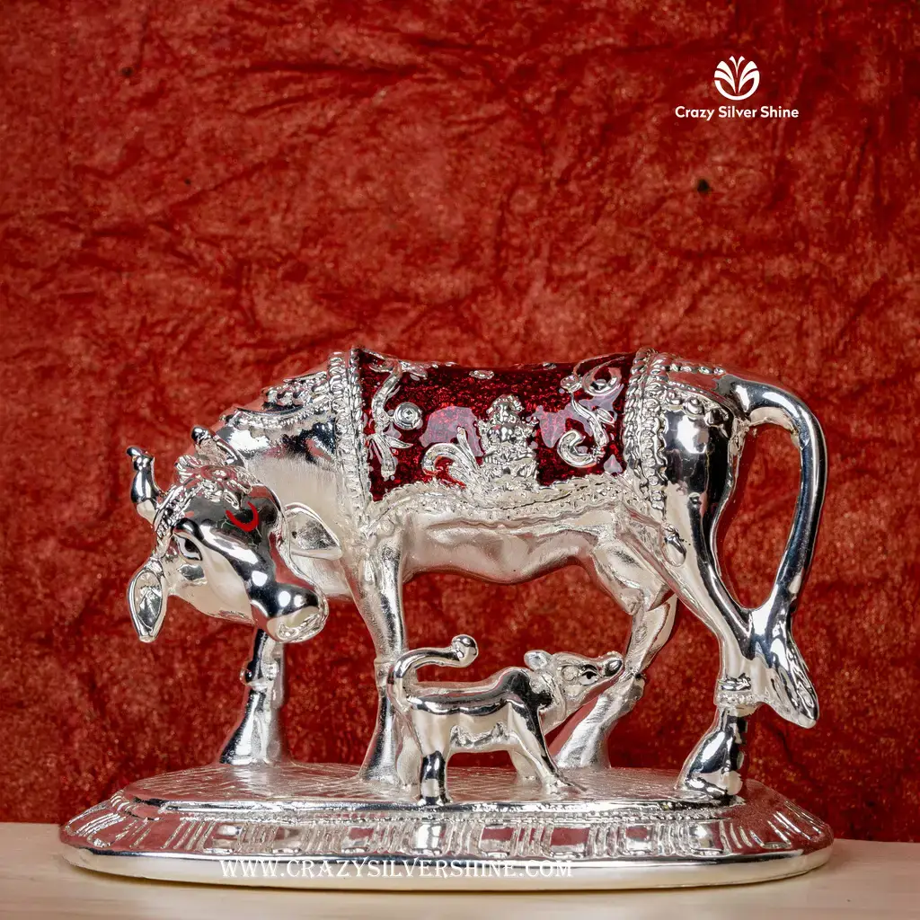 Silver Plated Cow and Calf Red color