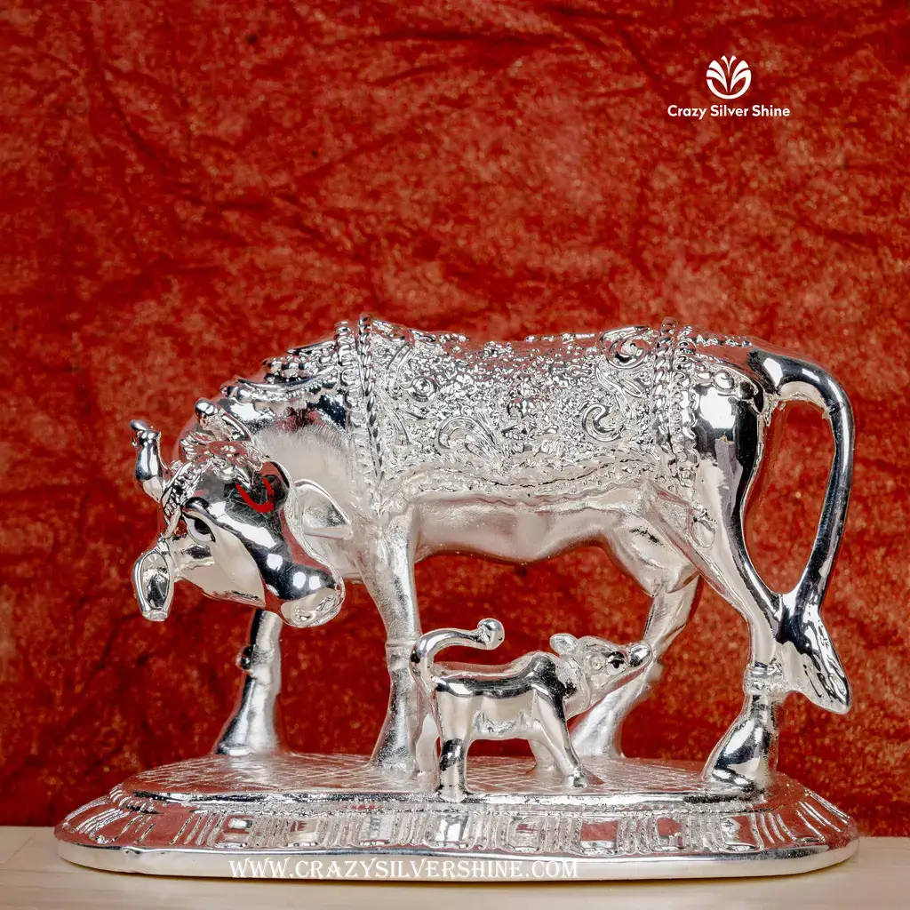 Silver Plated Cow and Calf