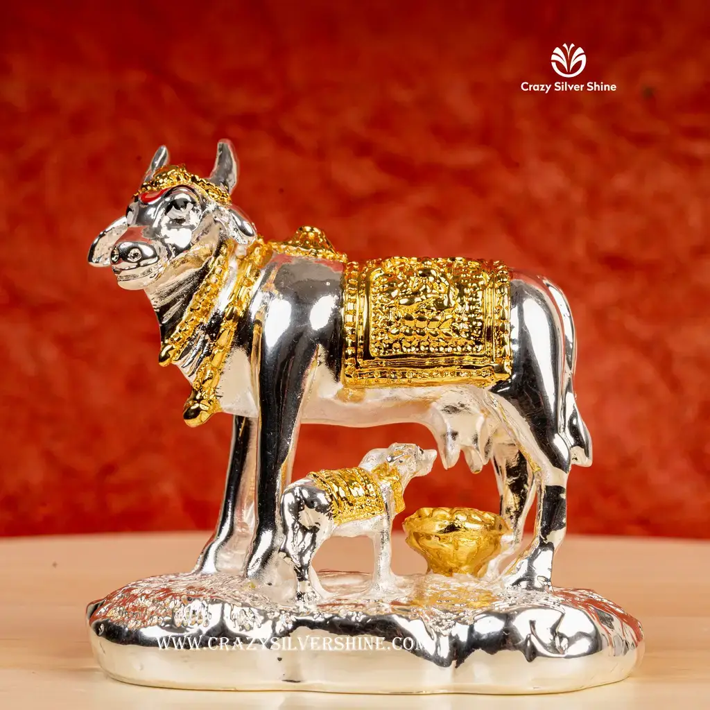 Big Gold and Silver Plated Cow and Calf